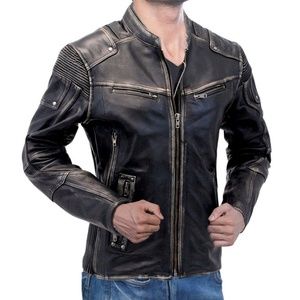 Cafe racer retro biker distressed vintage leather